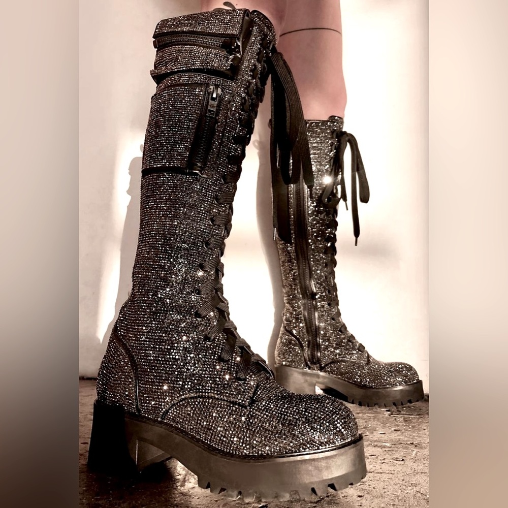 Club Exx Bling Brigade Pocket Combat Boots by Dollskill ✨⚡️